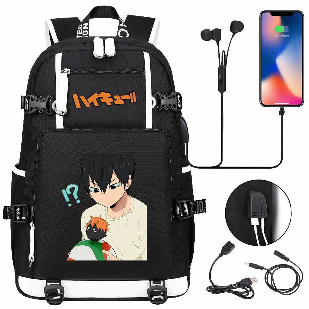 Anime Volleyball Juvenile USB Boy Girl Book Bags Large Capacity Teenagers Student Schoolbags Women Men Travel Laptop Backpack