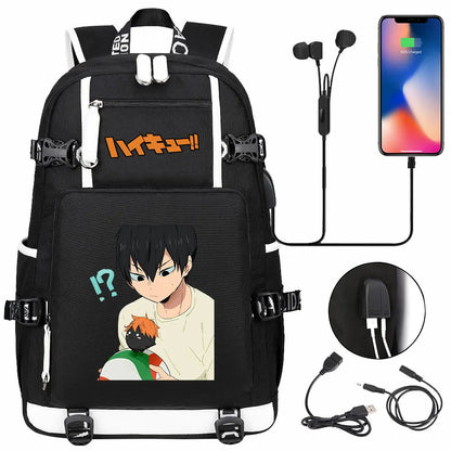Anime Volleyball Juvenile USB Boy Girl Book Bags Large Capacity Teenagers Student Schoolbags Women Men Travel Laptop Backpack