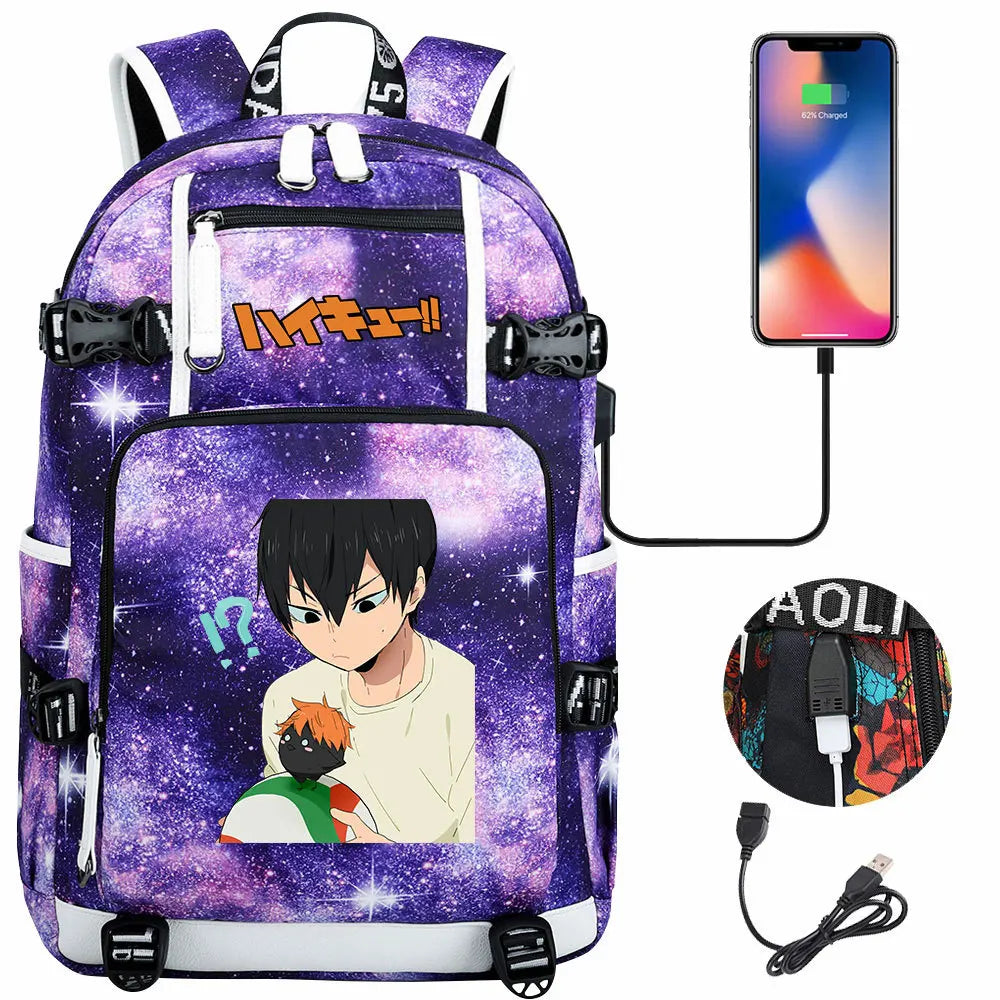 Anime Volleyball Juvenile USB Boy Girl Book Bags Large Capacity Teenagers Student Schoolbags Women Men Travel Laptop Backpack