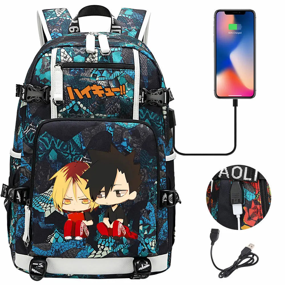 Anime Volleyball Juvenile USB Boy Girl Book Bags Large Capacity Teenagers Student Schoolbags Women Men Travel Laptop Backpack
