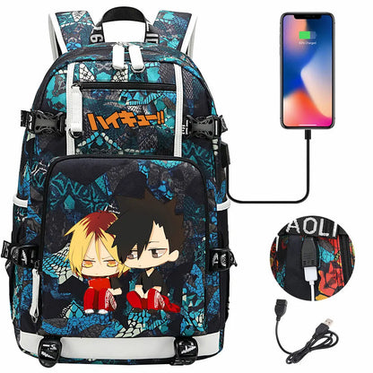 Anime Volleyball Juvenile USB Boy Girl Book Bags Large Capacity Teenagers Student Schoolbags Women Men Travel Laptop Backpack
