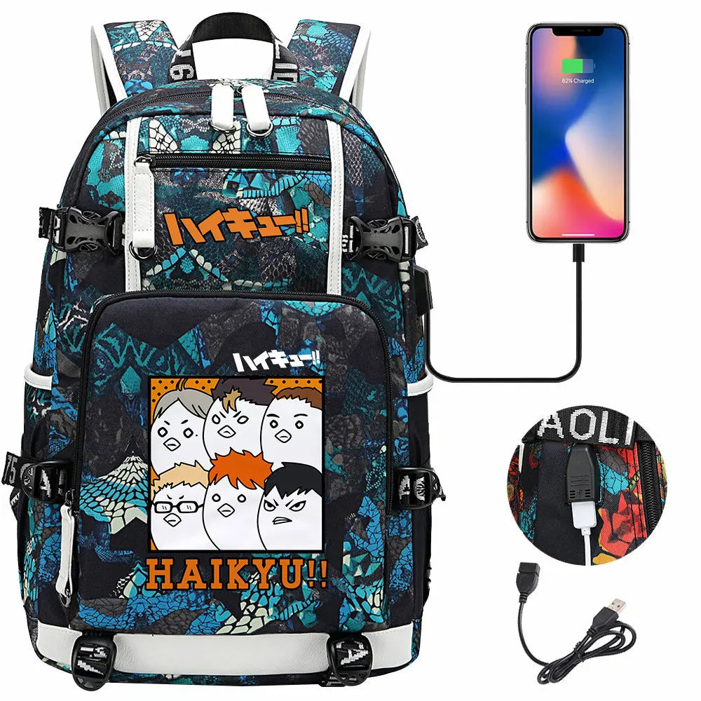 Anime Volleyball Juvenile USB Boy Girl Book Bags Large Capacity Teenagers Student Schoolbags Women Men Travel Laptop Backpack