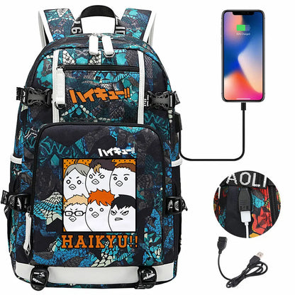Anime Volleyball Juvenile USB Boy Girl Book Bags Large Capacity Teenagers Student Schoolbags Women Men Travel Laptop Backpack