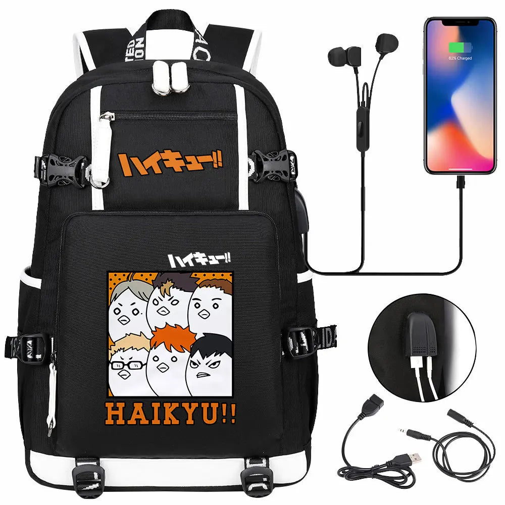 Anime Volleyball Juvenile USB Boy Girl Book Bags Large Capacity Teenagers Student Schoolbags Women Men Travel Laptop Backpack