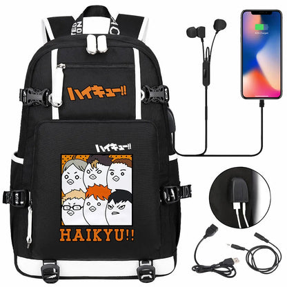 Anime Volleyball Juvenile USB Boy Girl Book Bags Large Capacity Teenagers Student Schoolbags Women Men Travel Laptop Backpack