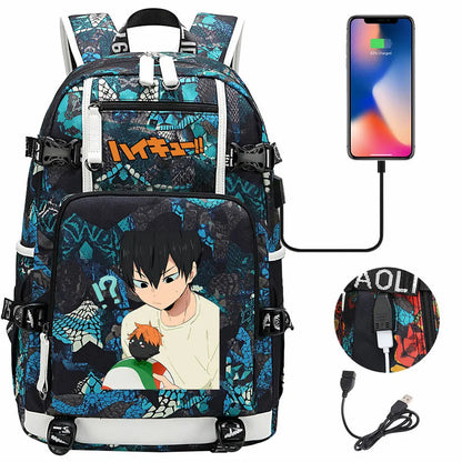 Anime Volleyball Juvenile USB Boy Girl Book Bags Large Capacity Teenagers Student Schoolbags Women Men Travel Laptop Backpack