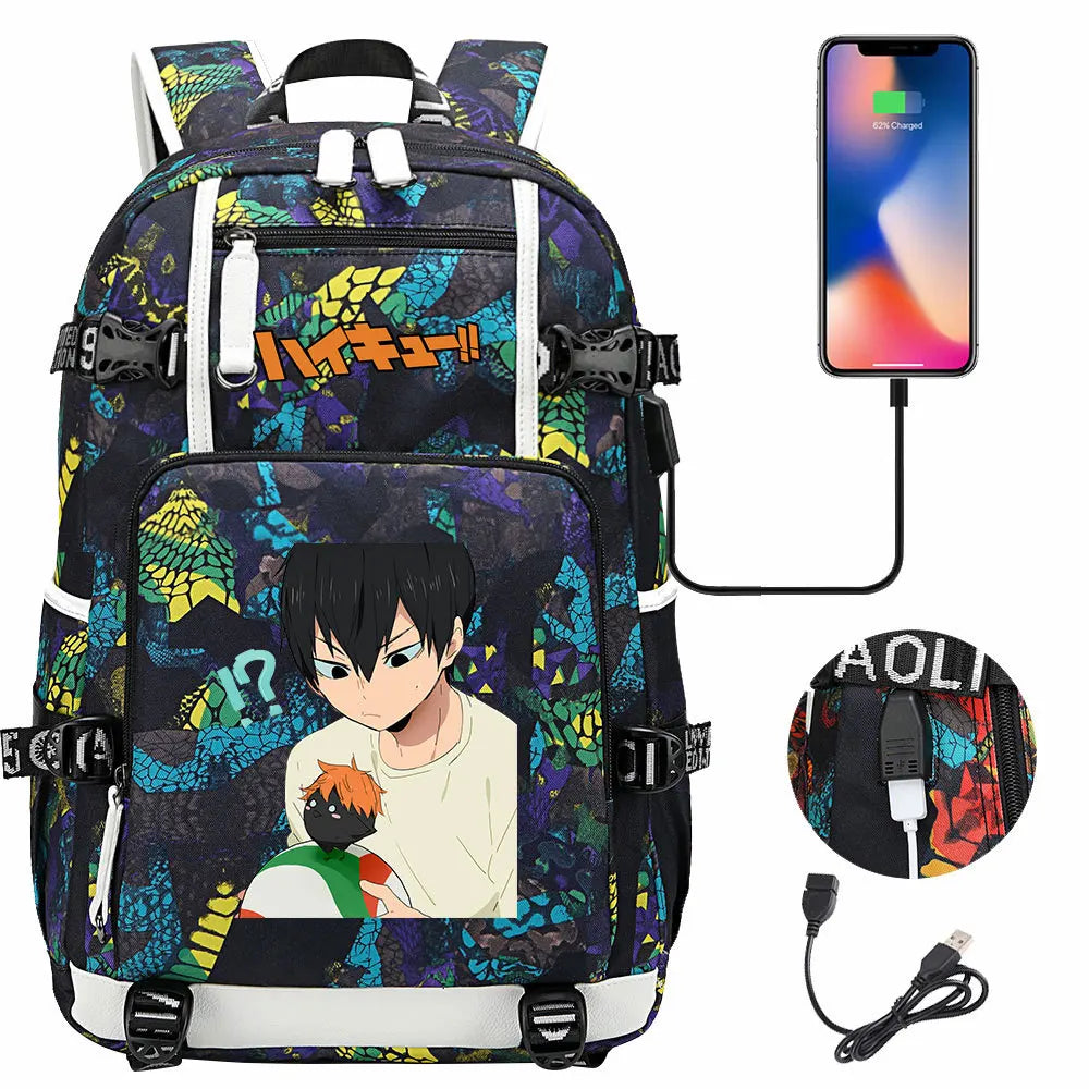 Anime Volleyball Juvenile USB Boy Girl Book Bags Large Capacity Teenagers Student Schoolbags Women Men Travel Laptop Backpack