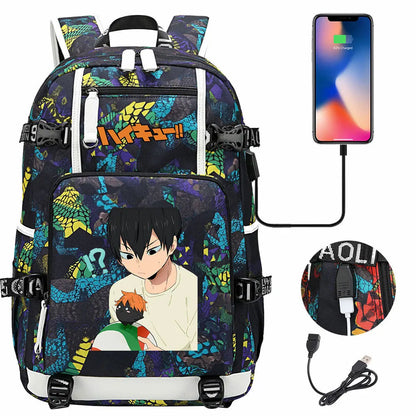 Anime Volleyball Juvenile USB Boy Girl Book Bags Large Capacity Teenagers Student Schoolbags Women Men Travel Laptop Backpack
