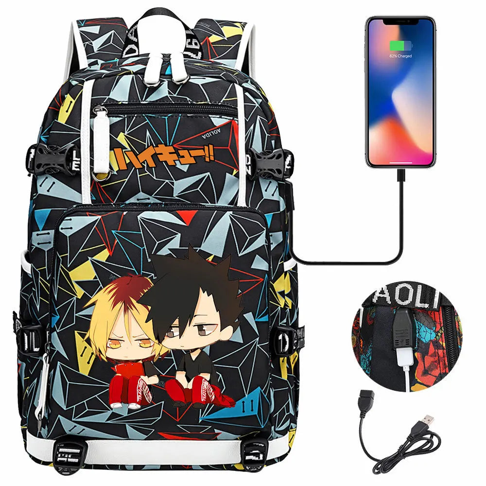 Anime Volleyball Juvenile USB Boy Girl Book Bags Large Capacity Teenagers Student Schoolbags Women Men Travel Laptop Backpack