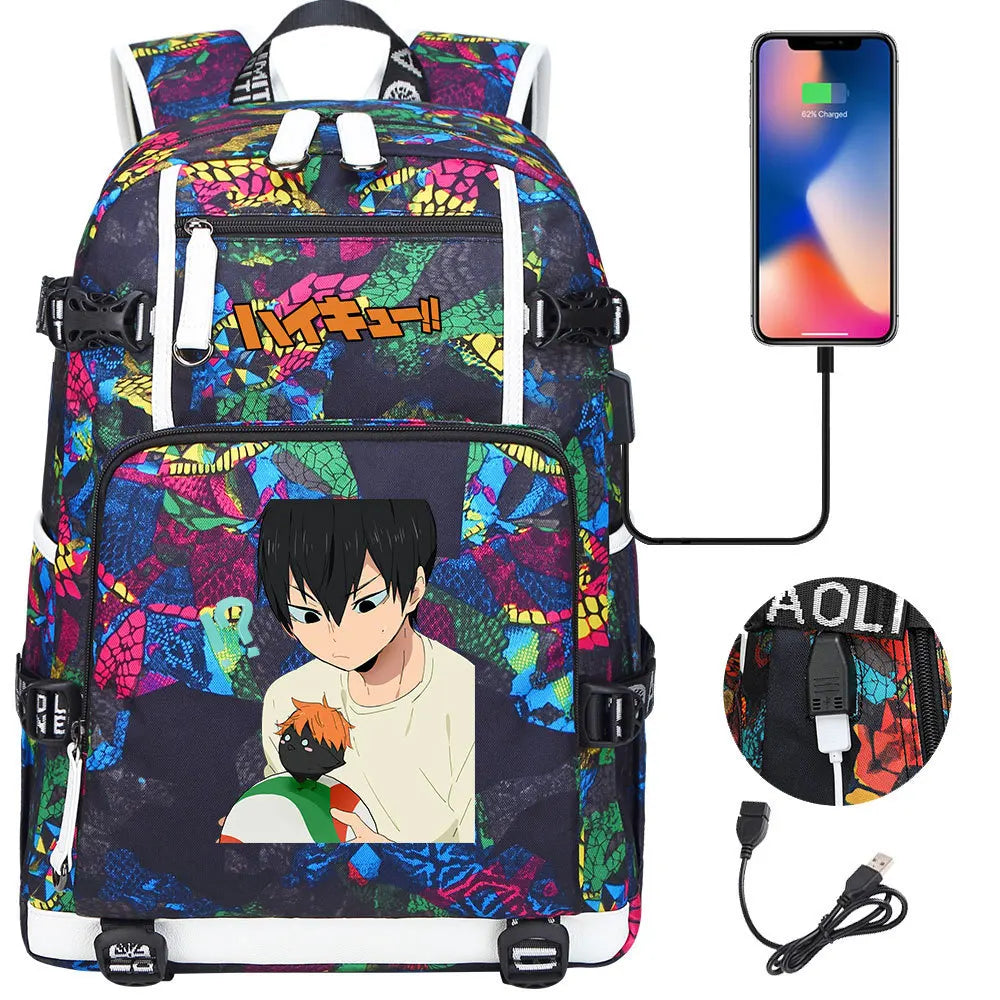 Anime Volleyball Juvenile USB Boy Girl Book Bags Large Capacity Teenagers Student Schoolbags Women Men Travel Laptop Backpack