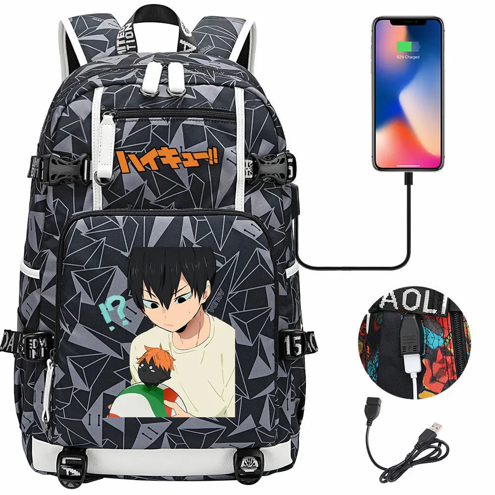 Anime Volleyball Juvenile USB Boy Girl Book Bags Large Capacity Teenagers Student Schoolbags Women Men Travel Laptop Backpack