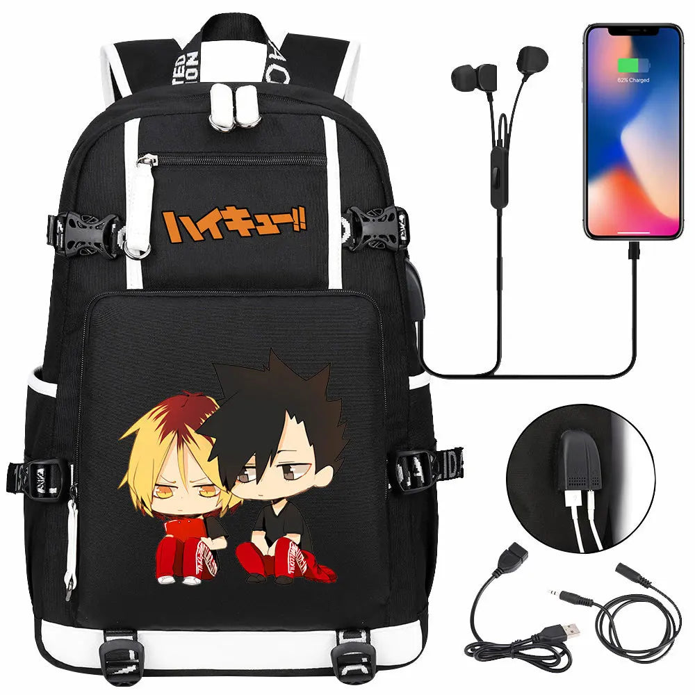 Anime Volleyball Juvenile USB Boy Girl Book Bags Large Capacity Teenagers Student Schoolbags Women Men Travel Laptop Backpack