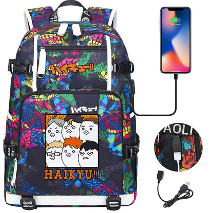 Anime Volleyball Juvenile USB Boy Girl Book Bags Large Capacity Teenagers Student Schoolbags Women Men Travel Laptop Backpack
