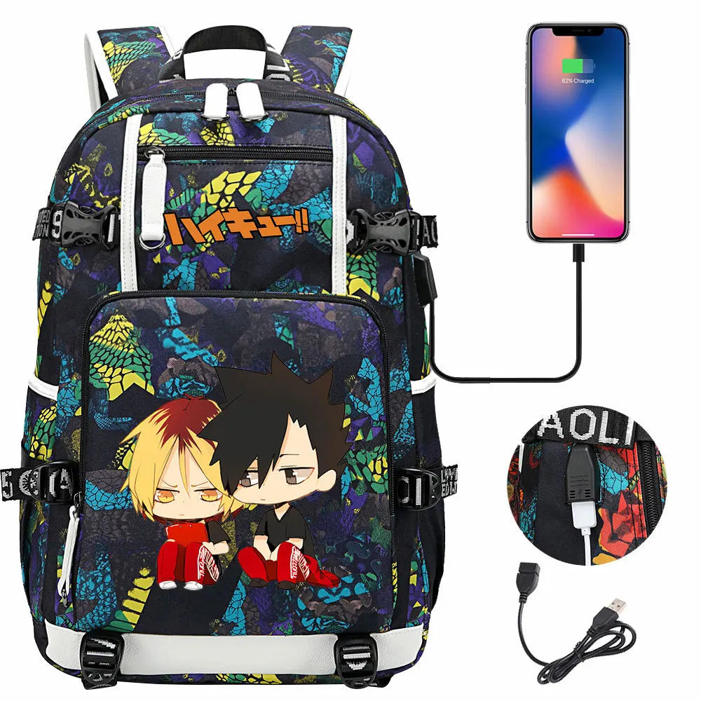 Anime Volleyball Juvenile USB Boy Girl Book Bags Large Capacity Teenagers Student Schoolbags Women Men Travel Laptop Backpack