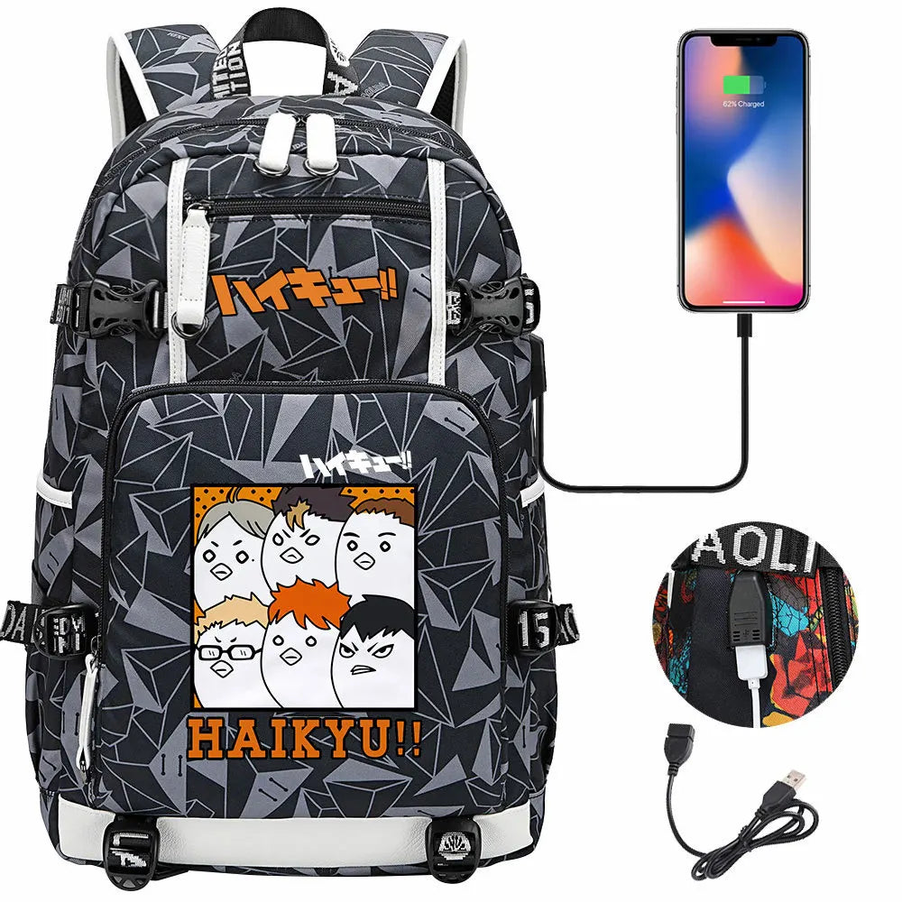 Anime Volleyball Juvenile USB Boy Girl Book Bags Large Capacity Teenagers Student Schoolbags Women Men Travel Laptop Backpack