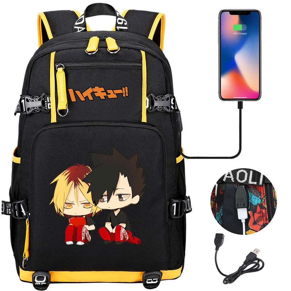 Anime Volleyball Juvenile USB Boy Girl Book Bags Large Capacity Teenagers Student Schoolbags Women Men Travel Laptop Backpack