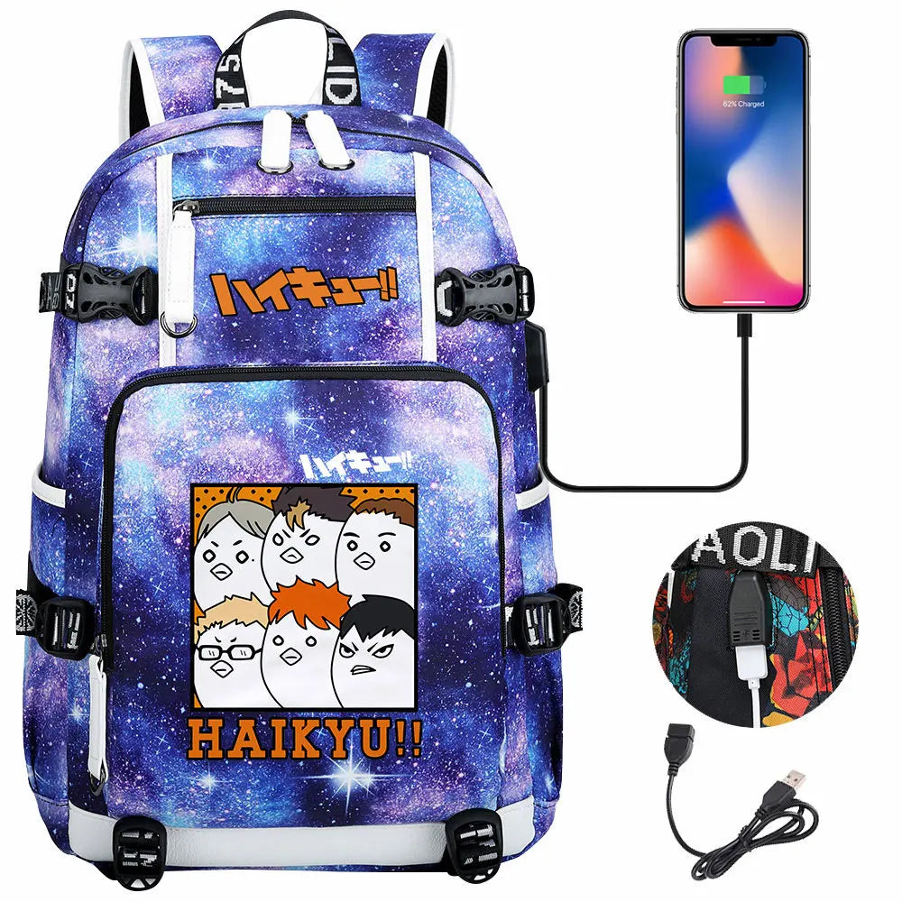 Anime Volleyball Juvenile USB Boy Girl Book Bags Large Capacity Teenagers Student Schoolbags Women Men Travel Laptop Backpack