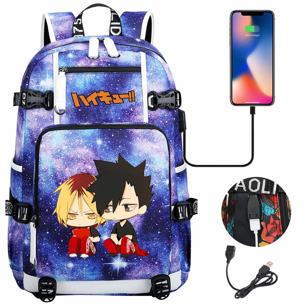 Anime Volleyball Juvenile USB Boy Girl Book Bags Large Capacity Teenagers Student Schoolbags Women Men Travel Laptop Backpack