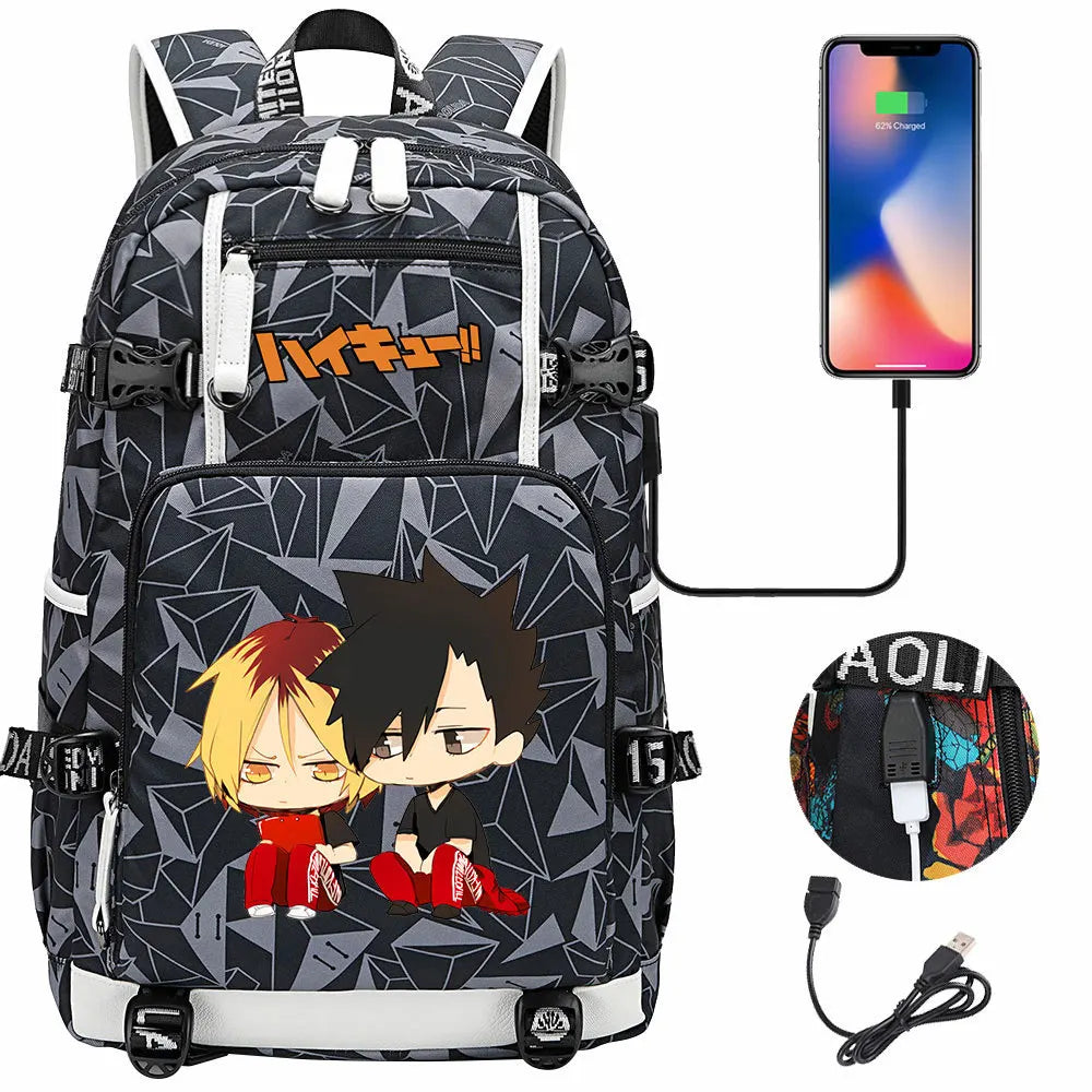 Anime Volleyball Juvenile USB Boy Girl Book Bags Large Capacity Teenagers Student Schoolbags Women Men Travel Laptop Backpack