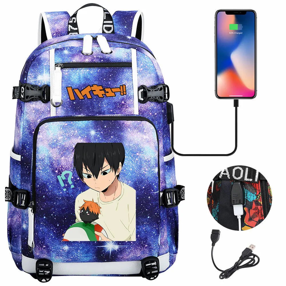 Anime Volleyball Juvenile USB Boy Girl Book Bags Large Capacity Teenagers Student Schoolbags Women Men Travel Laptop Backpack
