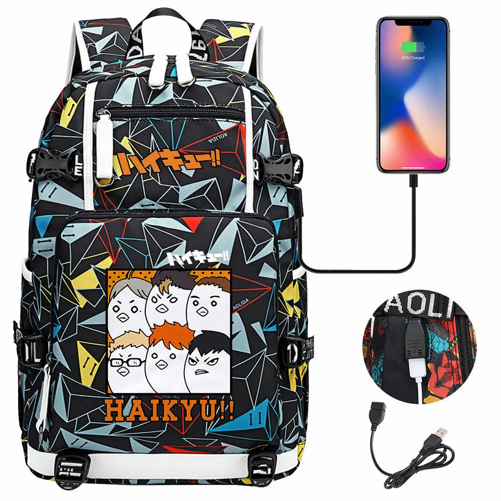 Anime Volleyball Juvenile USB Boy Girl Book Bags Large Capacity Teenagers Student Schoolbags Women Men Travel Laptop Backpack