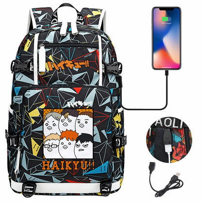 Anime Volleyball Juvenile USB Boy Girl Book Bags Large Capacity Teenagers Student Schoolbags Women Men Travel Laptop Backpack