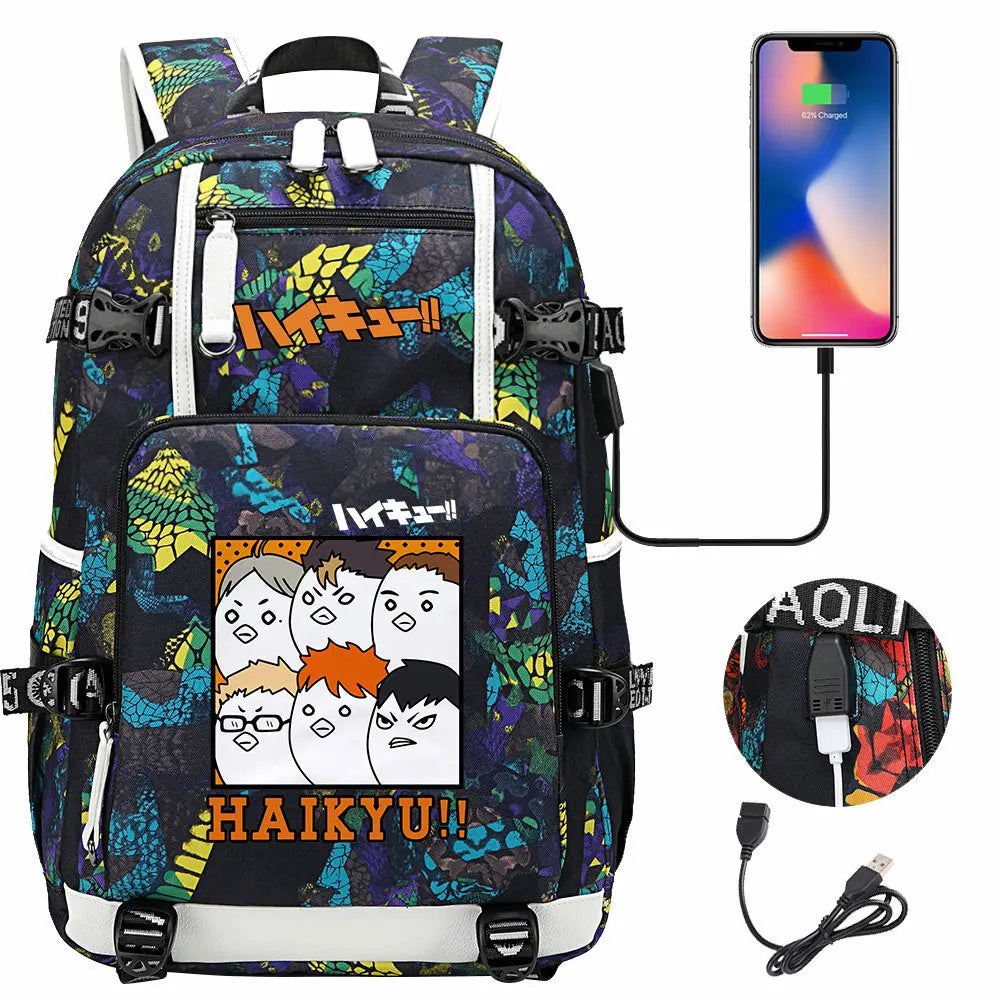 Anime Volleyball Juvenile USB Boy Girl Book Bags Large Capacity Teenagers Student Schoolbags Women Men Travel Laptop Backpack
