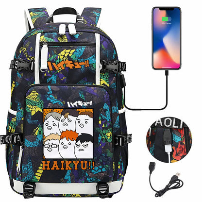 Anime Volleyball Juvenile USB Boy Girl Book Bags Large Capacity Teenagers Student Schoolbags Women Men Travel Laptop Backpack
