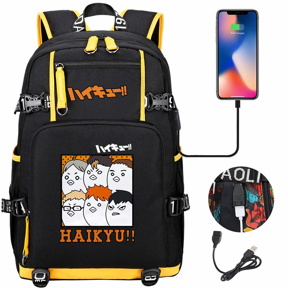 Anime Volleyball Juvenile USB Boy Girl Book Bags Large Capacity Teenagers Student Schoolbags Women Men Travel Laptop Backpack