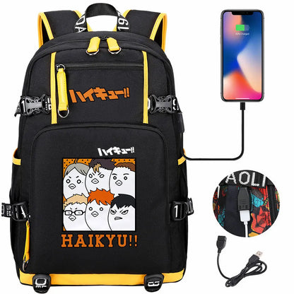 Anime Volleyball Juvenile USB Boy Girl Book Bags Large Capacity Teenagers Student Schoolbags Women Men Travel Laptop Backpack