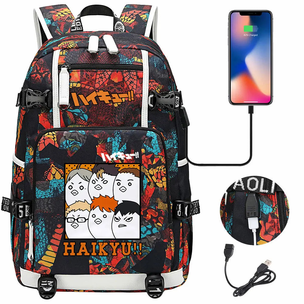 Anime Volleyball Juvenile USB Boy Girl Book Bags Large Capacity Teenagers Student Schoolbags Women Men Travel Laptop Backpack