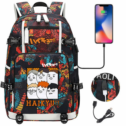 Anime Volleyball Juvenile USB Boy Girl Book Bags Large Capacity Teenagers Student Schoolbags Women Men Travel Laptop Backpack