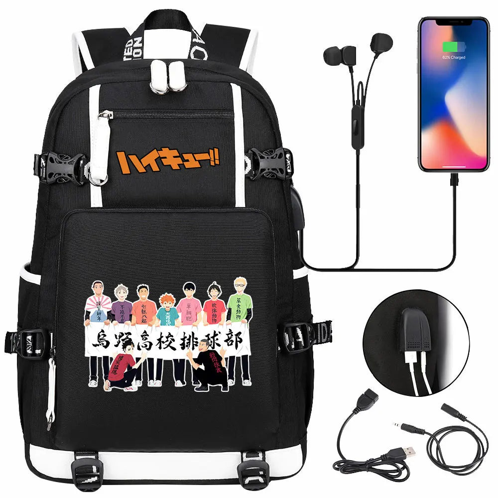 Anime Volleyball Juvenile USB Boy Girl Book Bags Large Capacity Teenagers Student Schoolbags Women Men Travel Laptop Backpack