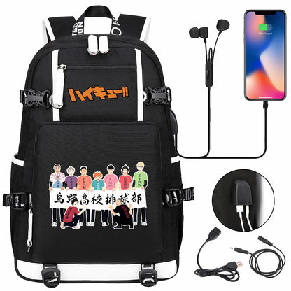 Anime Volleyball Juvenile USB Boy Girl Book Bags Large Capacity Teenagers Student Schoolbags Women Men Travel Laptop Backpack