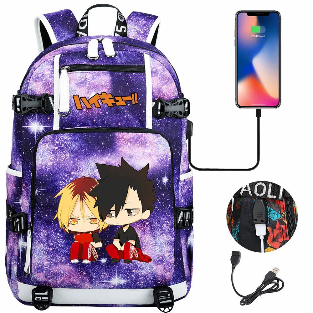 Anime Volleyball Juvenile USB Boy Girl Book Bags Large Capacity Teenagers Student Schoolbags Women Men Travel Laptop Backpack