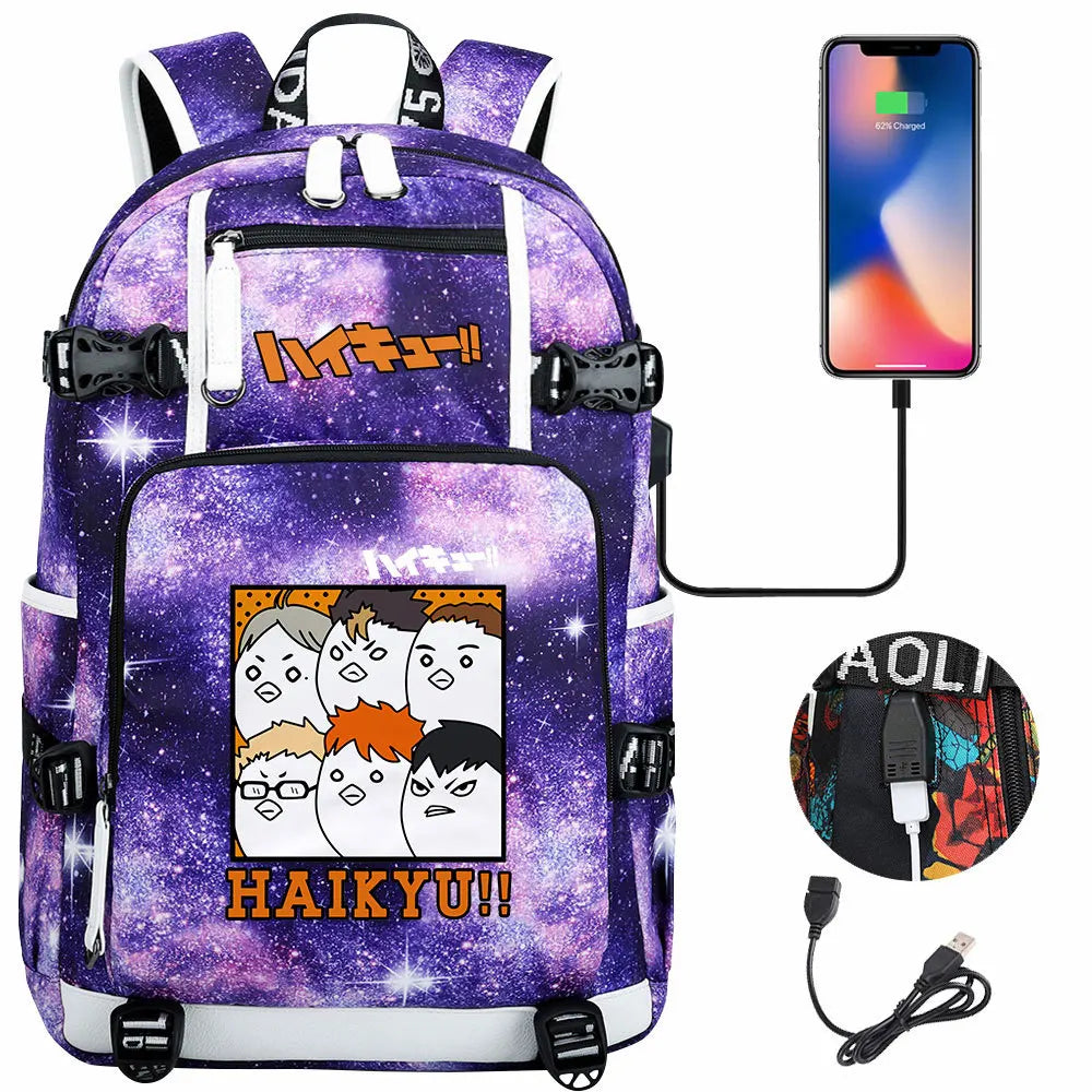 Anime Volleyball Juvenile USB Boy Girl Book Bags Large Capacity Teenagers Student Schoolbags Women Men Travel Laptop Backpack