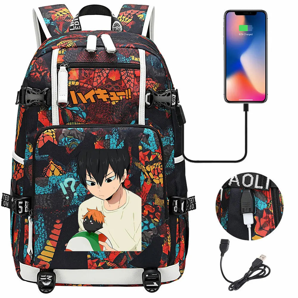 Anime Volleyball Juvenile USB Boy Girl Book Bags Large Capacity Teenagers Student Schoolbags Women Men Travel Laptop Backpack
