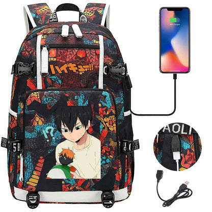 Anime Volleyball Juvenile USB Boy Girl Book Bags Large Capacity Teenagers Student Schoolbags Women Men Travel Laptop Backpack