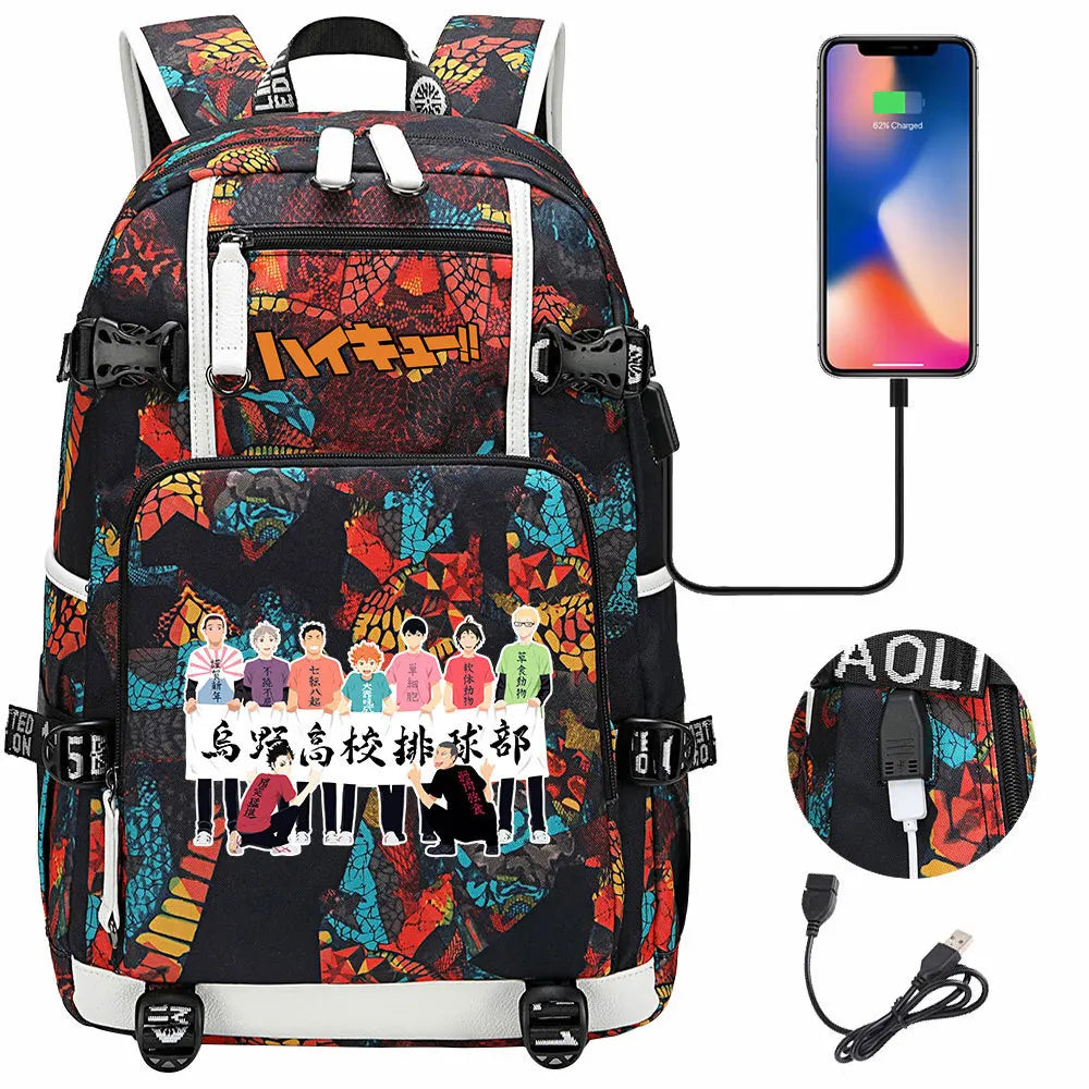 Anime Volleyball Juvenile USB Boy Girl Book Bags Large Capacity Teenagers Student Schoolbags Women Men Travel Laptop Backpack