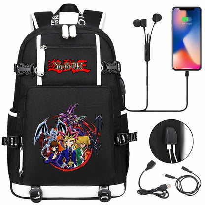 Anime Yu-Gi-Oh! USB Boy Girl Kids School Book Bags Large Capacity Teenagers Student Schoolbags Women Men Travel Laptop Backpack