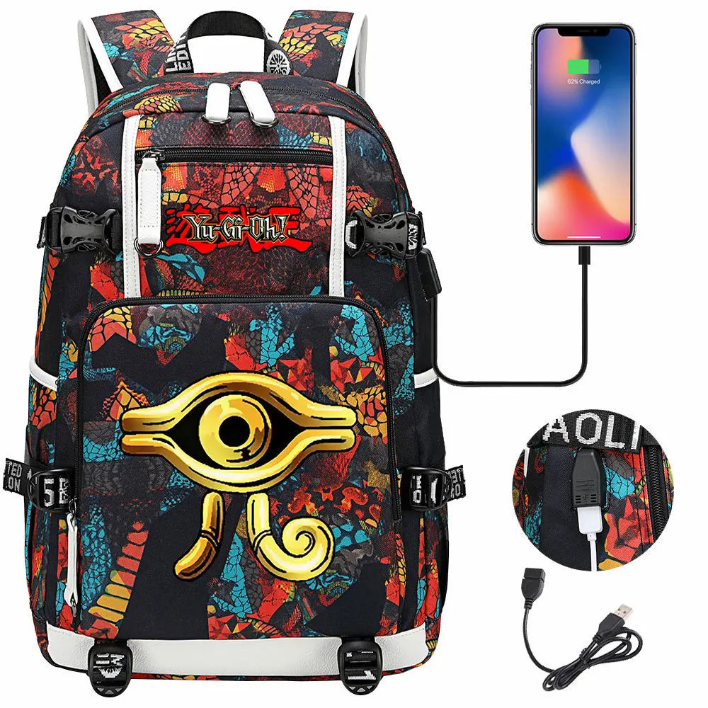 Anime Yu-Gi-Oh! USB Boy Girl Kids School Book Bags Large Capacity Teenagers Student Schoolbags Women Men Travel Laptop Backpack