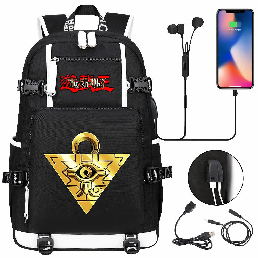 Anime Yu-Gi-Oh! USB Boy Girl Kids School Book Bags Large Capacity Teenagers Student Schoolbags Women Men Travel Laptop Backpack