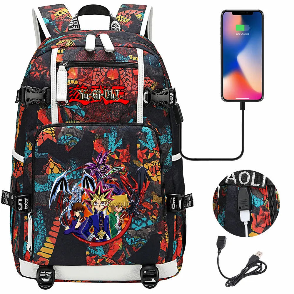 Anime Yu-Gi-Oh! USB Boy Girl Kids School Book Bags Large Capacity Teenagers Student Schoolbags Women Men Travel Laptop Backpack