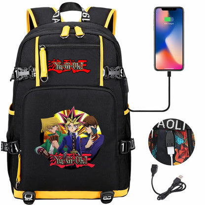 Anime Yu-Gi-Oh! USB Boy Girl Kids School Book Bags Large Capacity Teenagers Student Schoolbags Women Men Travel Laptop Backpack