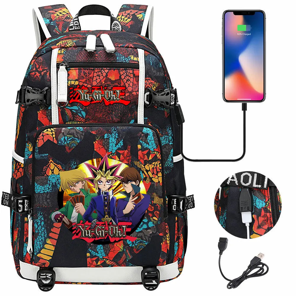 Anime Yu-Gi-Oh! USB Boy Girl Kids School Book Bags Large Capacity Teenagers Student Schoolbags Women Men Travel Laptop Backpack