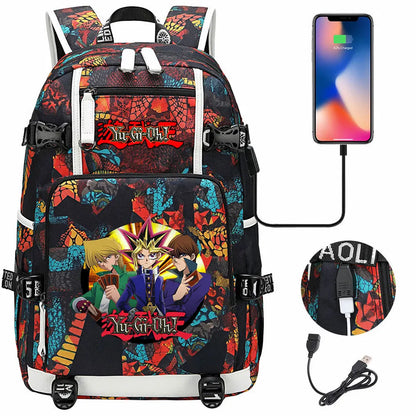 Anime Yu-Gi-Oh! USB Boy Girl Kids School Book Bags Large Capacity Teenagers Student Schoolbags Women Men Travel Laptop Backpack