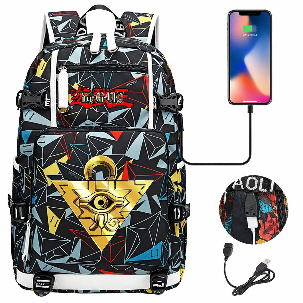 Anime Yu-Gi-Oh! USB Boy Girl Kids School Book Bags Large Capacity Teenagers Student Schoolbags Women Men Travel Laptop Backpack