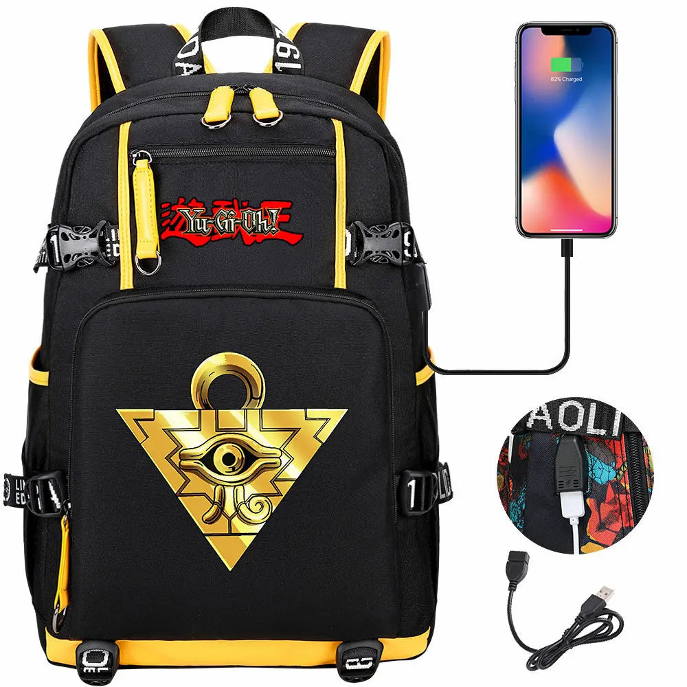 Anime Yu-Gi-Oh! USB Boy Girl Kids School Book Bags Large Capacity Teenagers Student Schoolbags Women Men Travel Laptop Backpack