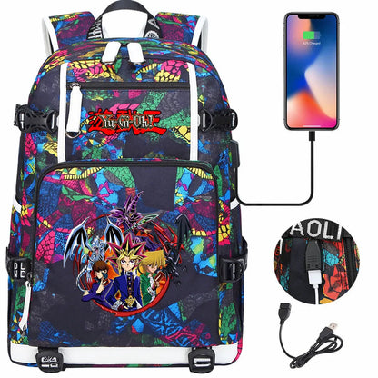 Anime Yu-Gi-Oh! USB Boy Girl Kids School Book Bags Large Capacity Teenagers Student Schoolbags Women Men Travel Laptop Backpack