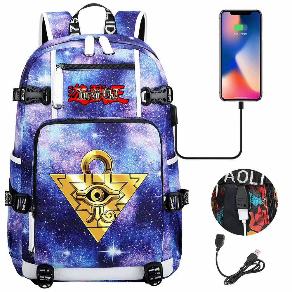 Anime Yu-Gi-Oh! USB Boy Girl Kids School Book Bags Large Capacity Teenagers Student Schoolbags Women Men Travel Laptop Backpack